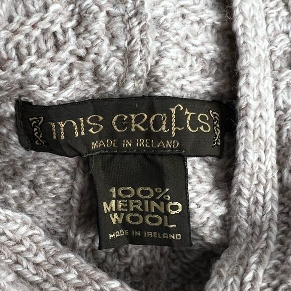 Inis Crafts Merino Wool Fisherman’s Cable Knit Hooded Sweater Size Small - Picture 6 of 6